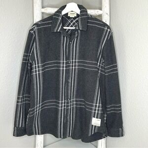 Pull&Bear Mens Gray Plaid Button‎ Down Long Sleeve Shirt Medium